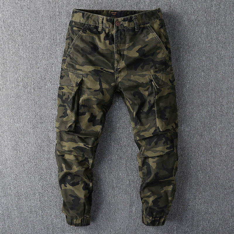 Herren Cargohose im Military-Stil mit elastischen Bündchen und Mehrfachtaschen Drune