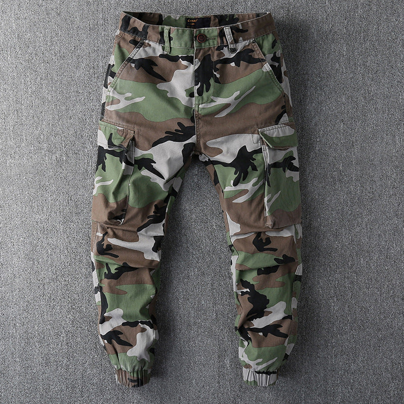 Herren Cargohose im Camouflage-Muster mit elastischen Bündchen und Multifunktionstaschen Drune