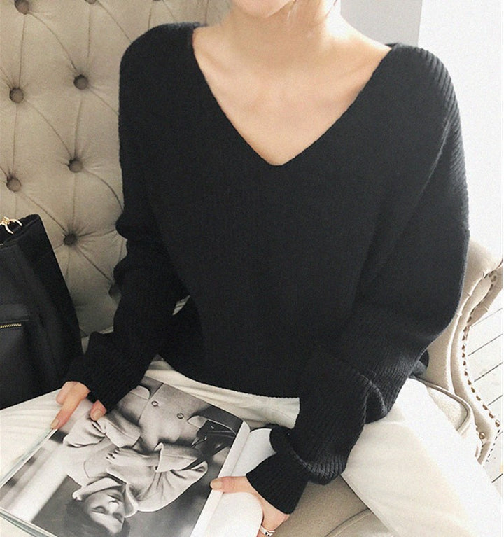 Damen Strickpullover mit tiefem V-Ausschnitt und luftiger Passform Drune