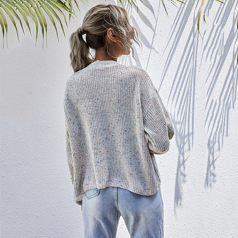 Damen Lässiger Strickcardigan mit V-Ausschnitt, Knopfleiste und Eingrifftaschen Drune
