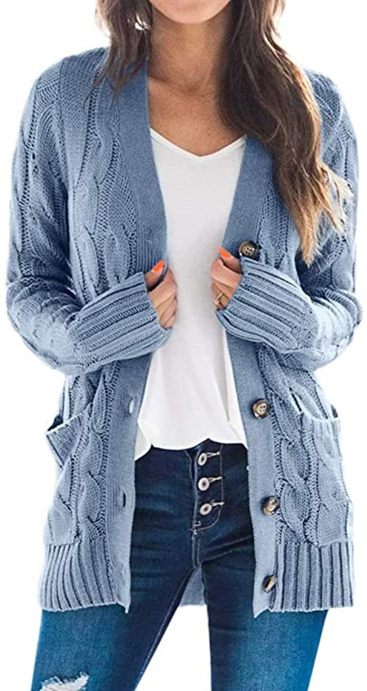 Damen Grobstrick Cardigan mit modernem Zopfdesign und praktischen Taschen Drune