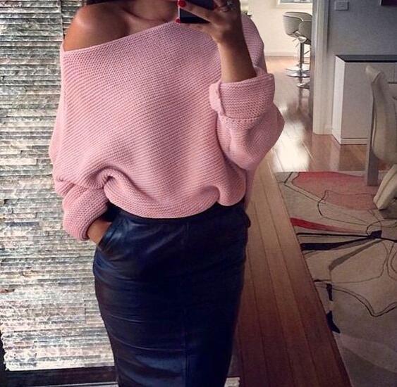 Damen Off-Shoulder Strickpullover mit lässigem Schnitt und Rippstruktur Drune
