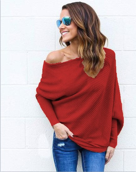Damen Off-Shoulder Strickpullover mit lässigem Schnitt und Rippstruktur Drune