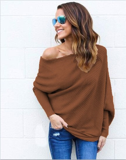 Damen Off-Shoulder Strickpullover mit lässigem Schnitt und Rippstruktur Drune