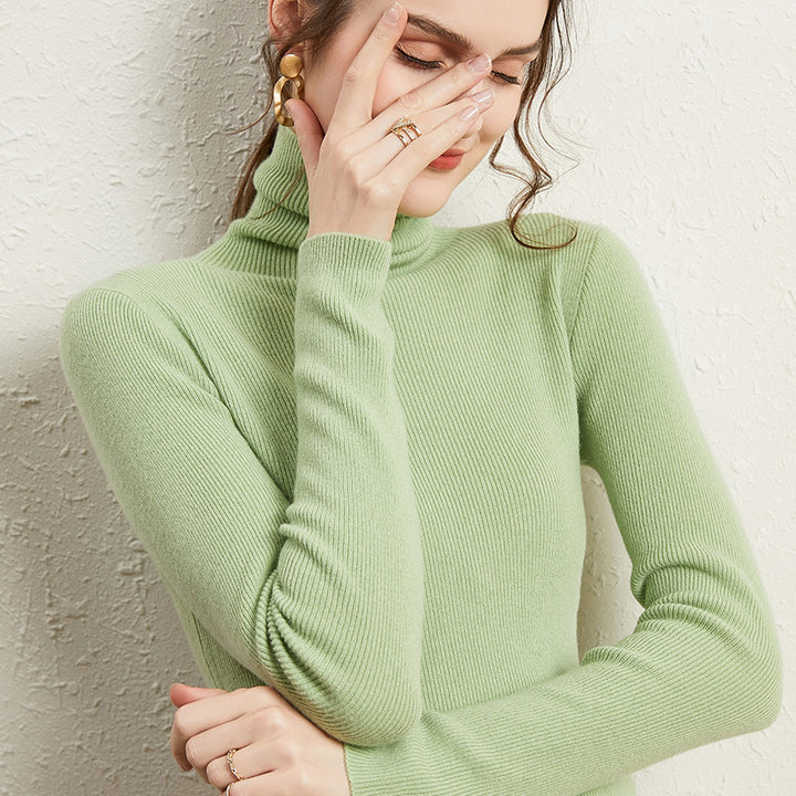 Damen Figurnaher Rippstrick-Rollkragenpullover mit kurzem Saum und weichem Fall Drune