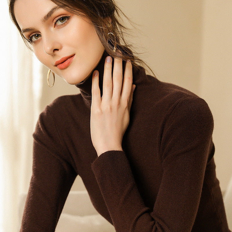 Damen Figurnaher Rippstrick-Rollkragenpullover mit kurzem Saum und weichem Fall Drune