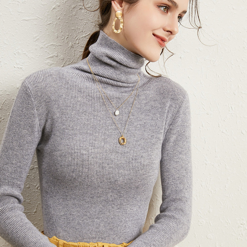 Damen Figurnaher Rippstrick-Rollkragenpullover mit kurzem Saum und weichem Fall Drune