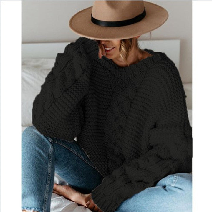 Damen Grobstrickpullover mit Zopfmuster und weitem Schnitt Drune