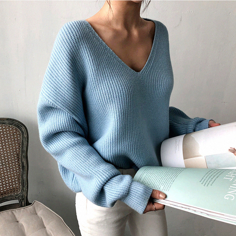 Damen Strickpullover mit tiefem V-Ausschnitt und luftiger Passform Drune