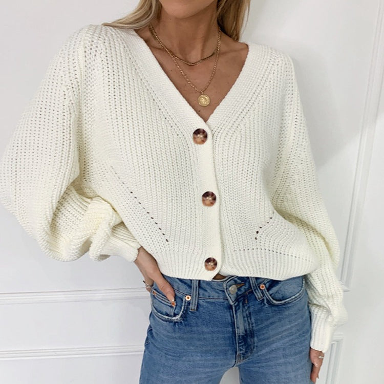 Damen Grober Strickpullover mit Knopfdetail Drune