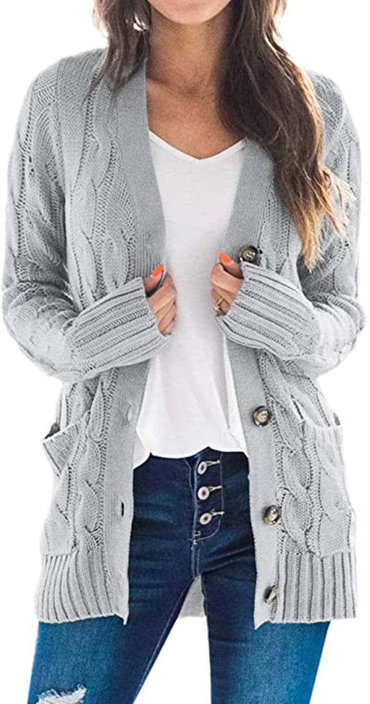 Damen Grobstrick Cardigan mit modernem Zopfdesign und praktischen Taschen Drune