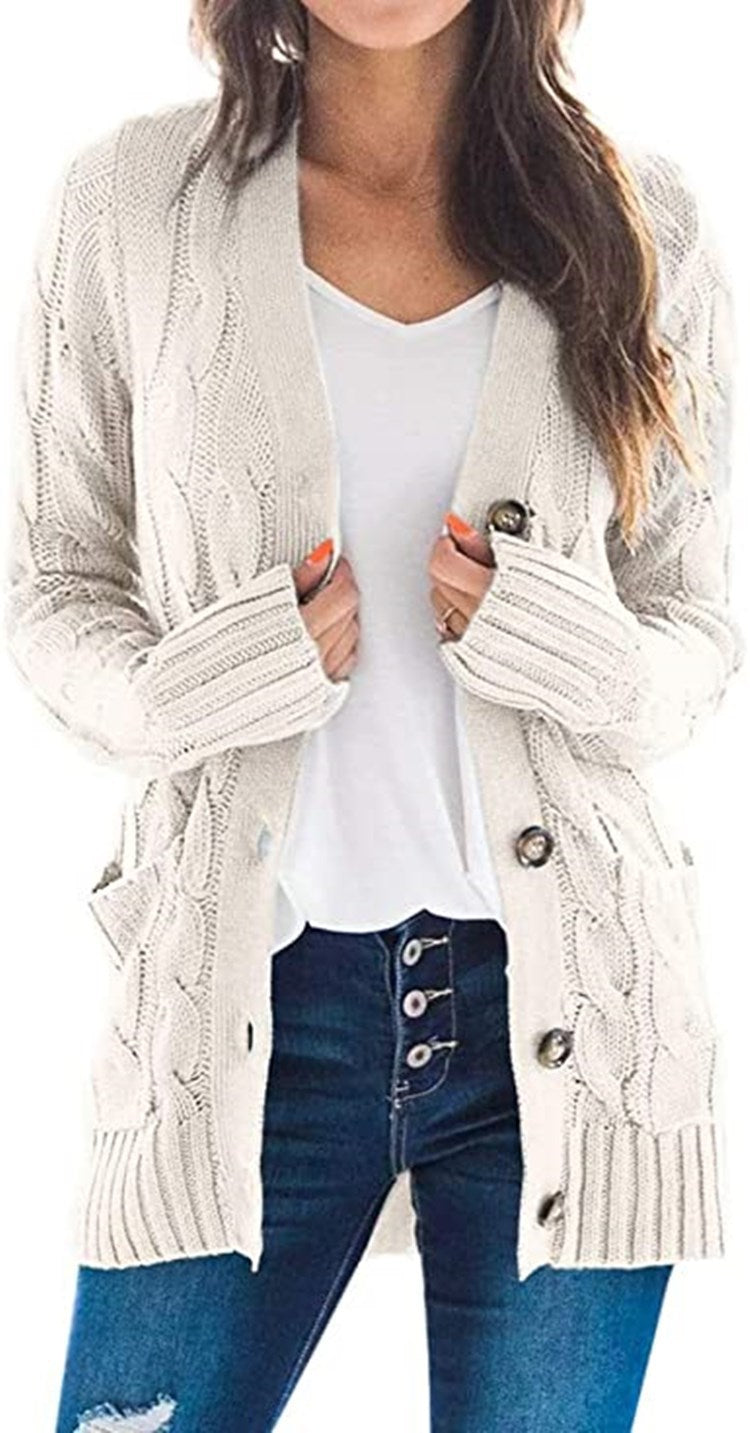 Damen Grobstrick Cardigan mit modernem Zopfdesign und praktischen Taschen Drune