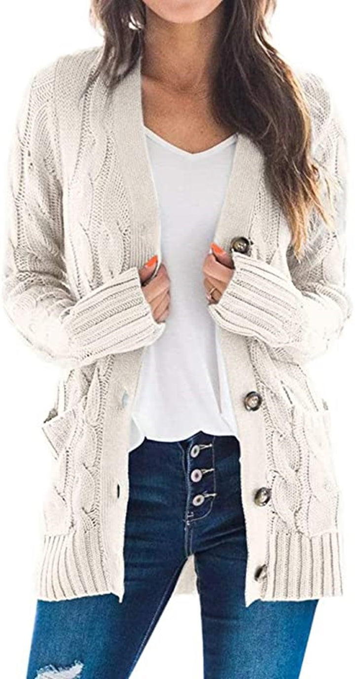 Damen Grobstrick Cardigan mit modernem Zopfdesign und praktischen Taschen Drune