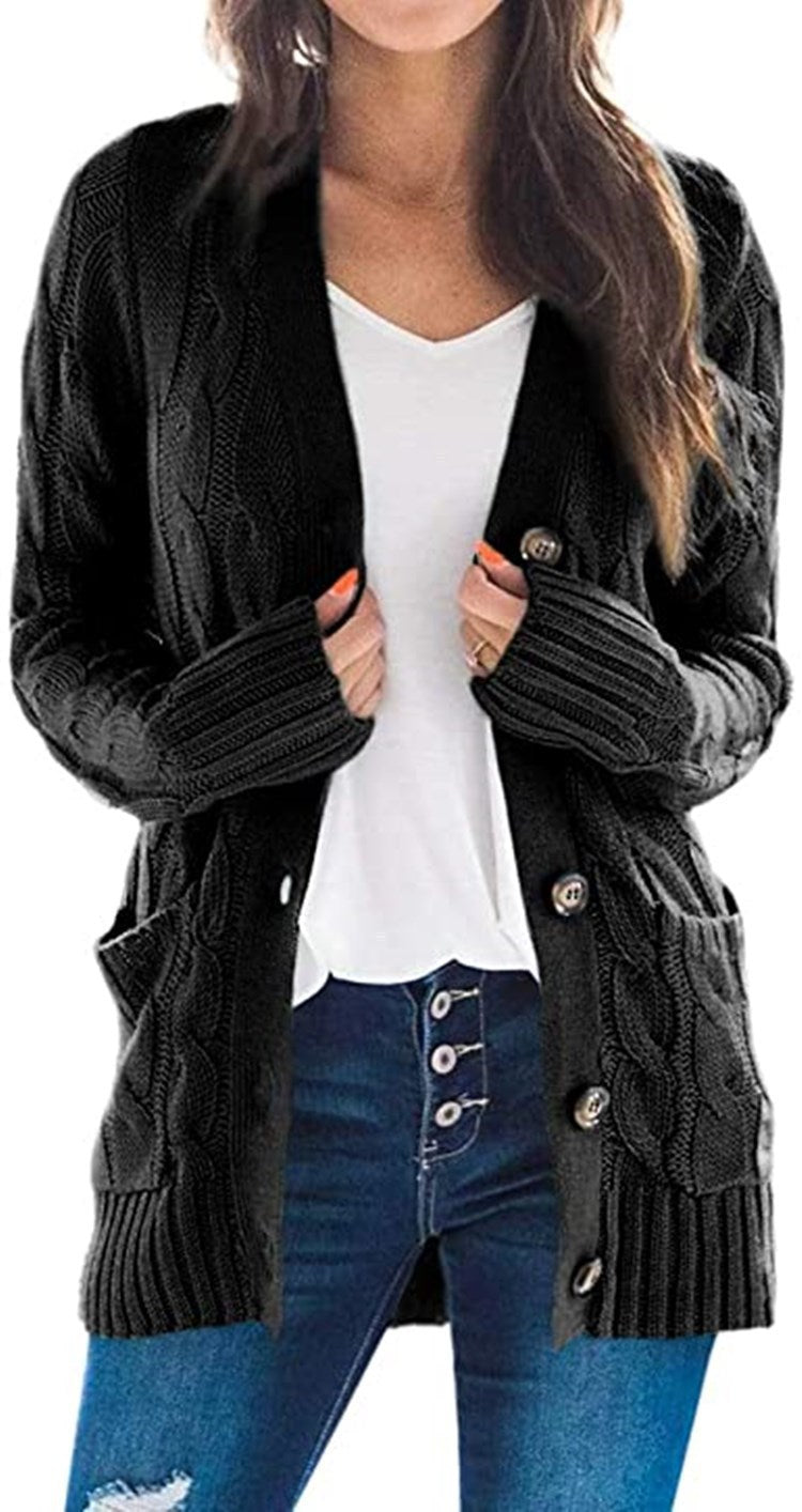 Damen Grobstrick Cardigan mit modernem Zopfdesign und praktischen Taschen Drune