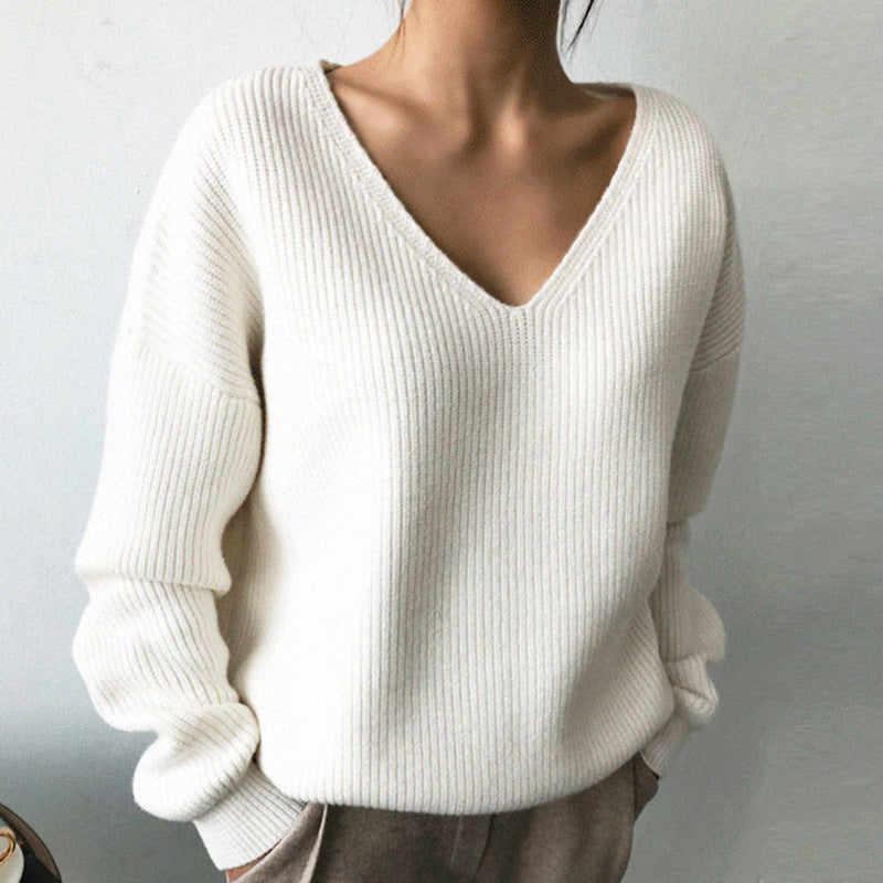 Damen V-Ausschnitt Strickpullover mit strukturierter Oberfläche Drune