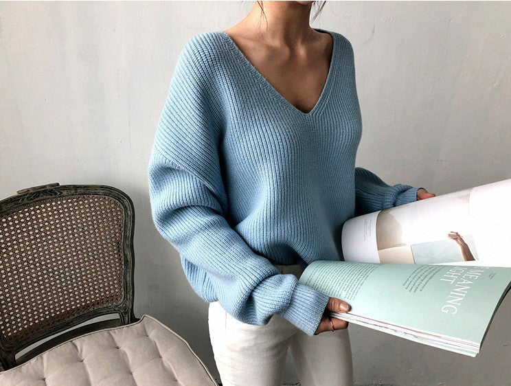 Damen V-Ausschnitt Strickpullover mit strukturierter Oberfläche Drune