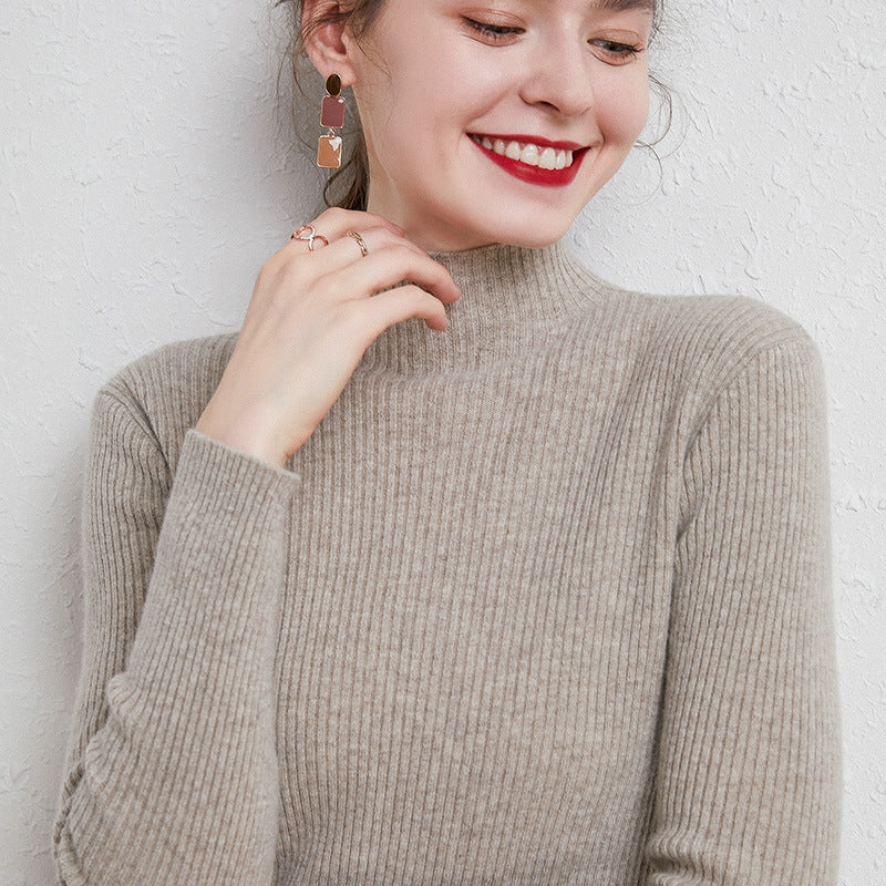 Damen Schmal geschnittener Feinstrickpullover mit kurzem Stehkragen aus Kaschmir-Blend Drune