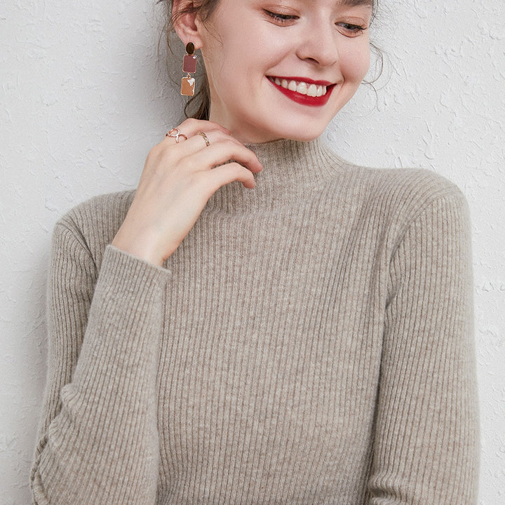Damen Schmal geschnittener Feinstrickpullover mit kurzem Stehkragen aus Kaschmir-Blend Drune