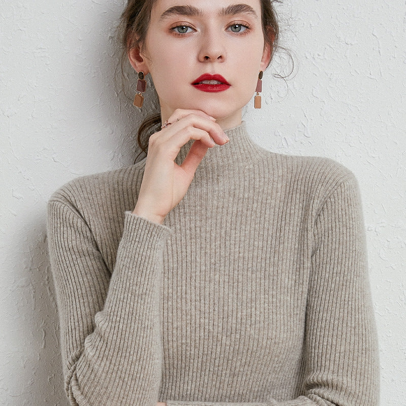 Damen Schmal geschnittener Feinstrickpullover mit kurzem Stehkragen aus Kaschmir-Blend Drune