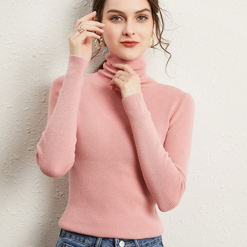 Damen Figurnaher Rippstrick-Rollkragenpullover mit kurzem Saum und weichem Fall Drune