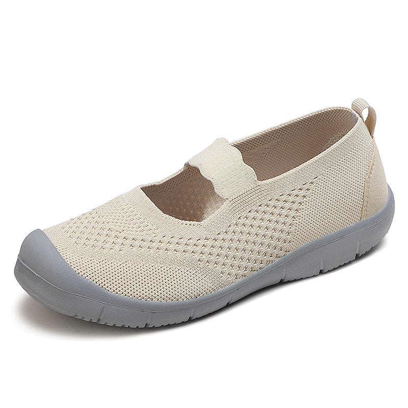 Damen nan elastischer Komfort-Ballerina mit welligem Riemen atmungsaktivem Strickoberteil und flexibler Profillaufsohle Drune