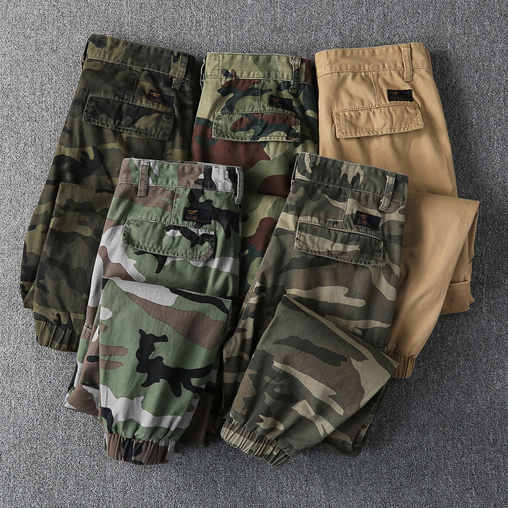 Herren Cargohose im Camouflage-Muster mit elastischen Bündchen und Multifunktionstaschen Drune