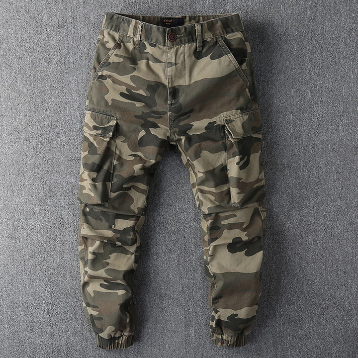 Herren Cargohose im Camouflage-Muster mit elastischen Bündchen und Multifunktionstaschen Drune