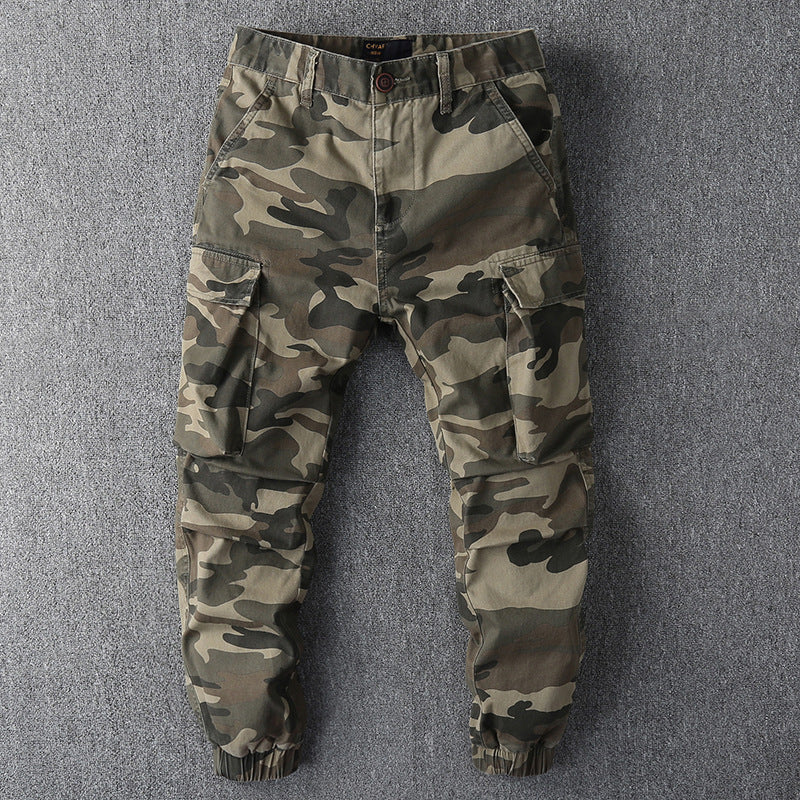 Herren Cargohose im Military-Stil mit elastischen Bündchen und Mehrfachtaschen Drune