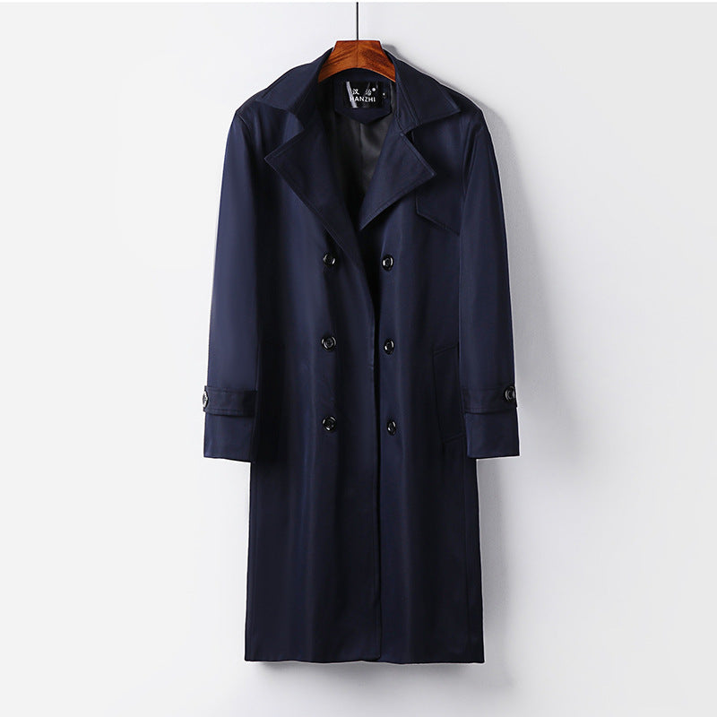 Herren Trenchcoat-Mantel mit doppelter Knopfleiste Taillengürtel und klassischem Revers Drune