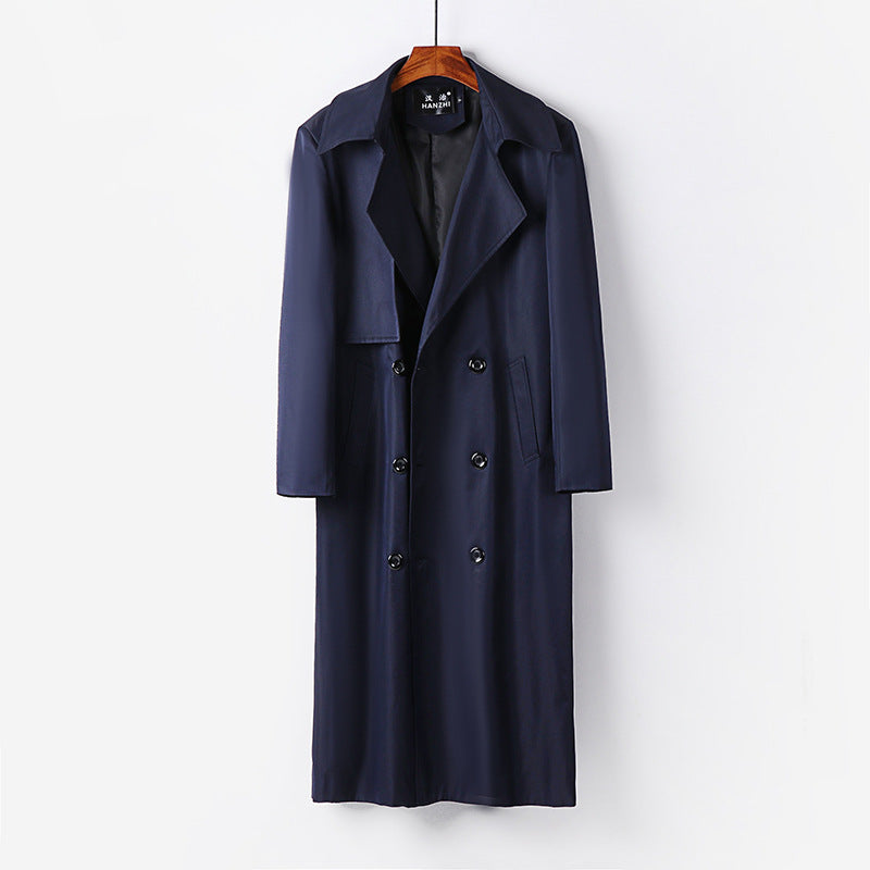 Herren Wasserabweisender Langtrenchcoat mit Taillengürtel und markantem Schalkragen Drune