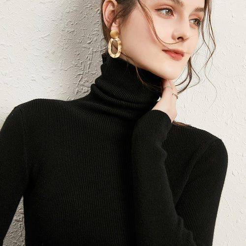 Damen Figurnaher Rippstrick-Rollkragenpullover mit kurzem Saum und weichem Fall Drune