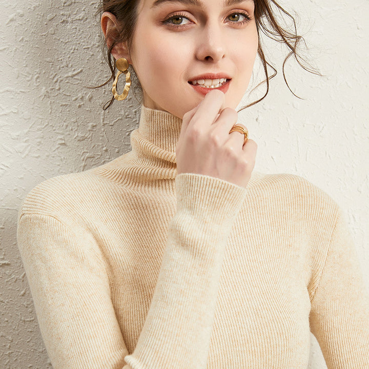 Damen Figurnaher Rippstrick-Rollkragenpullover mit kurzem Saum und weichem Fall Drune
