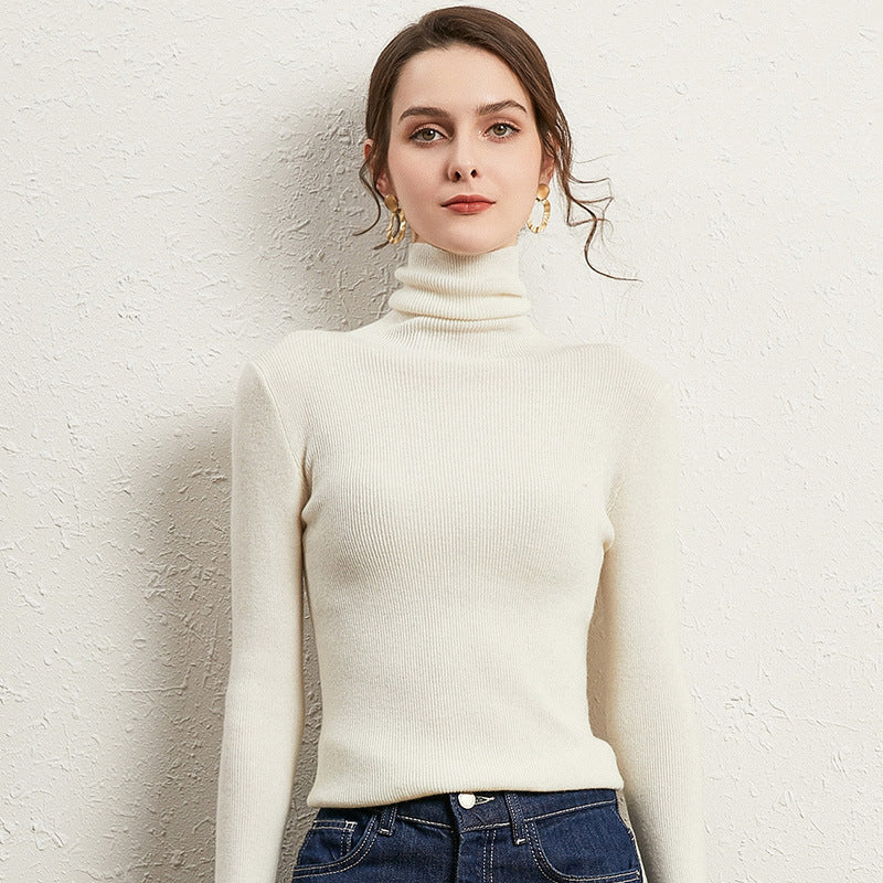 Damen Figurnaher Rippstrick-Rollkragenpullover mit kurzem Saum und weichem Fall Drune