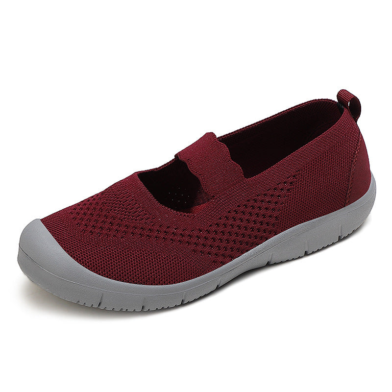 Damen nan elastischer Komfort-Ballerina mit welligem Riemen atmungsaktivem Strickoberteil und flexibler Profillaufsohle Drune