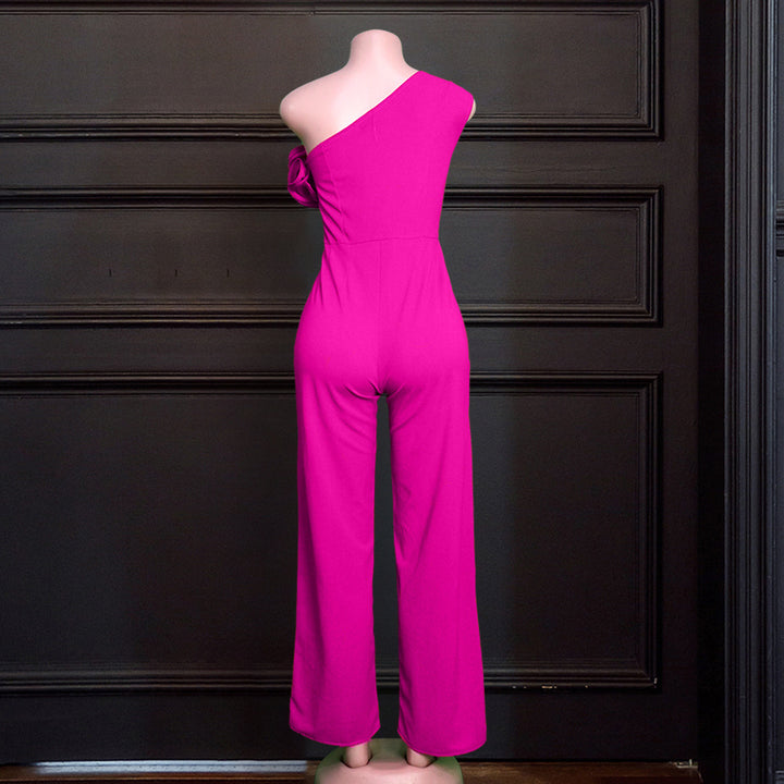 Damen eleganter Jumpsuit mit asymmetrischem Schnitt und voluminösen Rüschendetails Drune