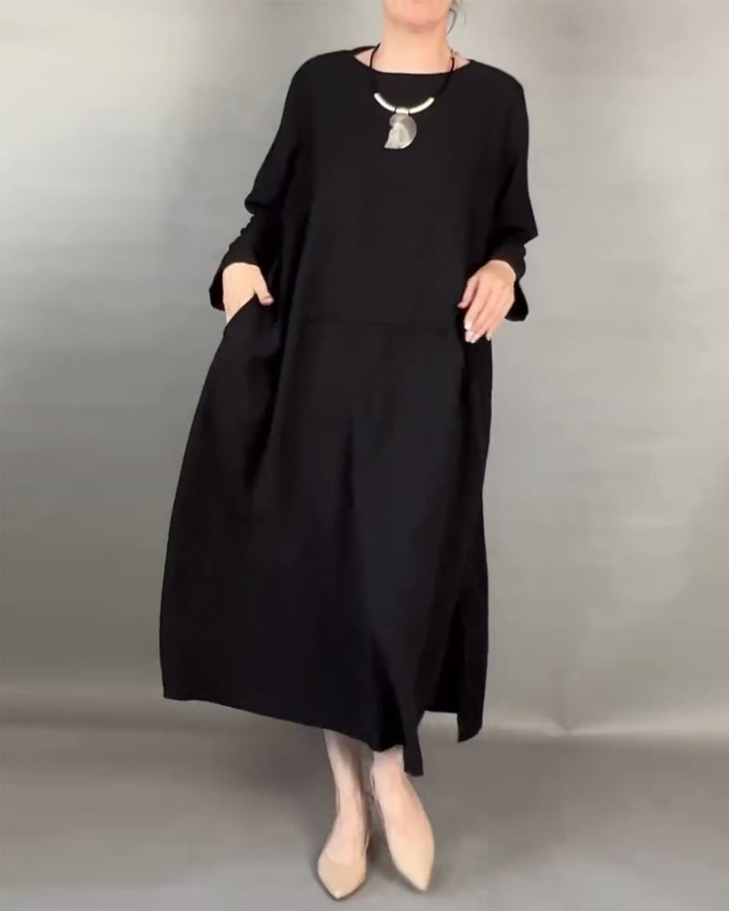 Drune | Plus Size Kleid mit Knöpfen in Unifarbe
