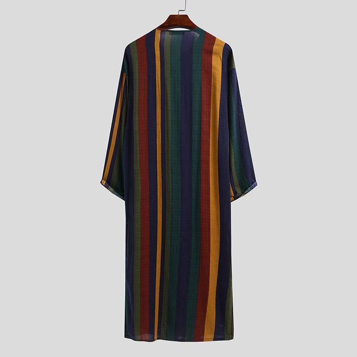 Damen nan lockeres Maxi-Leinenkleid mit durchgehender Knopfleiste Rundhalsausschnitt und aufgesetzten Taschen Drune