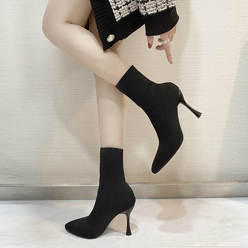 Damen nan Stretch-Sock-Boots mit schlankem Stiletto-Absatz und spitzer Zehenpartie Drune