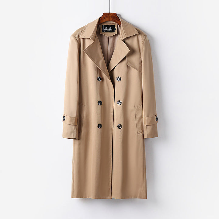Herren Trenchcoat-Mantel mit doppelter Knopfleiste Taillengürtel und klassischem Revers Drune