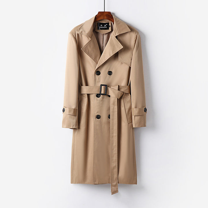 Herren Trenchcoat-Mantel mit doppelter Knopfleiste Taillengürtel und klassischem Revers Drune