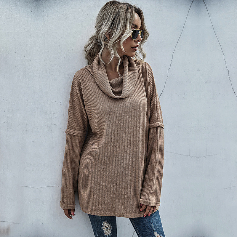 Damen Gerippter Feinstrick-Longsleeve mit Rollkragen, Seitenschlitzen und verlängertem Rückenteil Drune