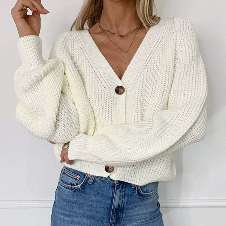 Drune | Cardigan-Jacke Grobstrick Relaxed Fit V-Ausschnitt Knopf-Front Rippenbund