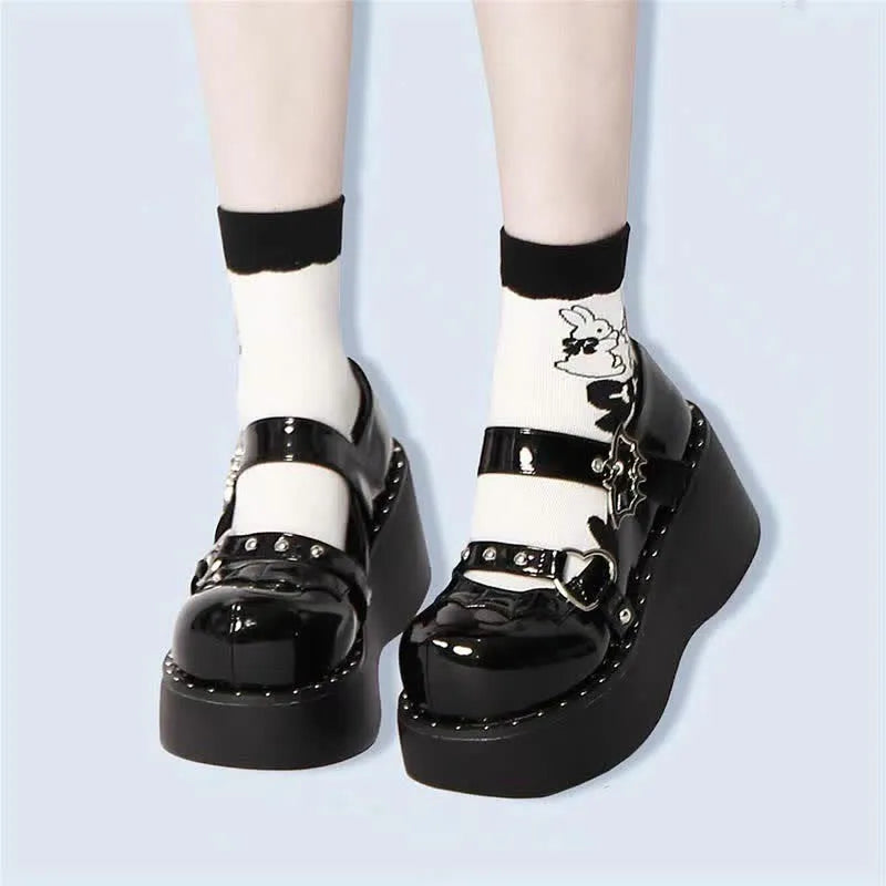 Drune | Goth Fledermaus Liebe Herz Schnalle Plattform Lolita Mary Janes Schuhe