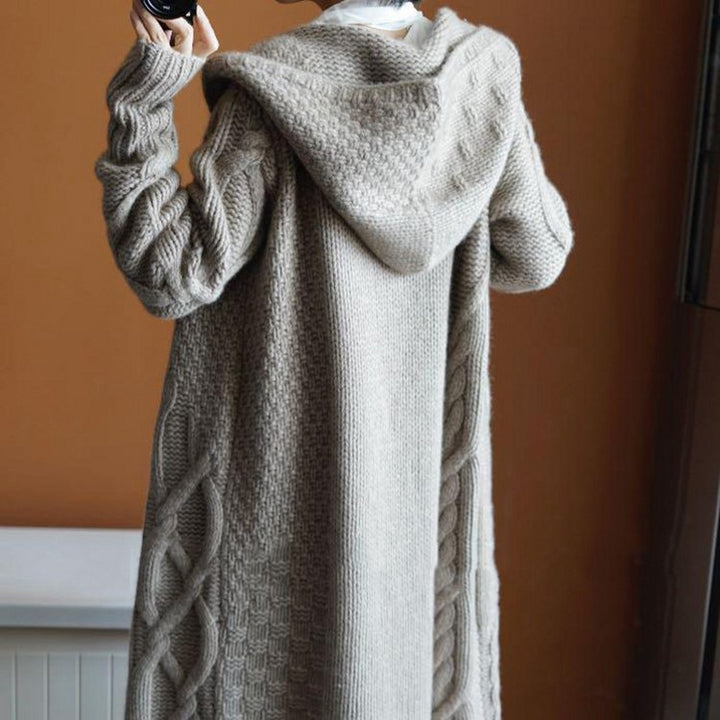 Damen Grobstrick Cardigan mit Kapuze und strukturierter Oberfläche Drune