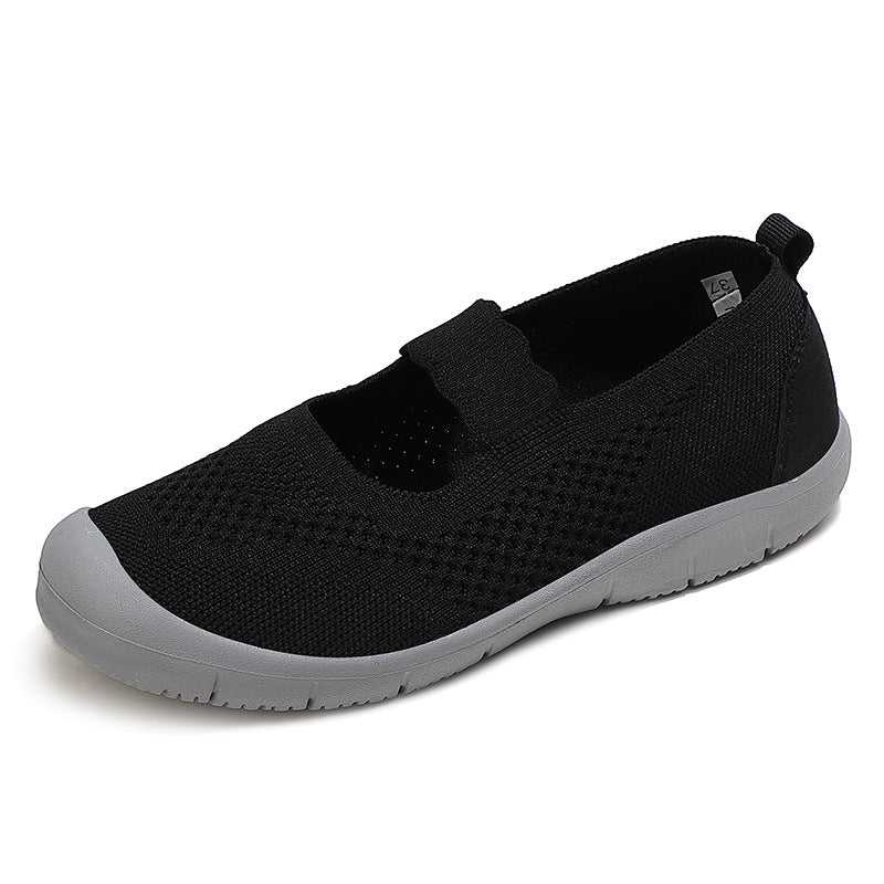 Damen nan elastischer Komfort-Ballerina mit welligem Riemen atmungsaktivem Strickoberteil und flexibler Profillaufsohle Drune