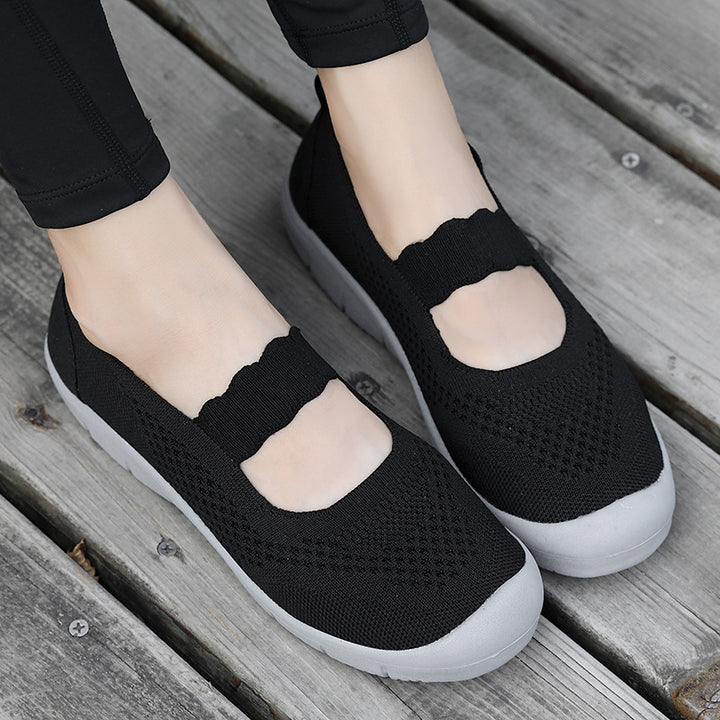 Damen nan elastischer Komfort-Ballerina mit welligem Riemen atmungsaktivem Strickoberteil und flexibler Profillaufsohle Drune