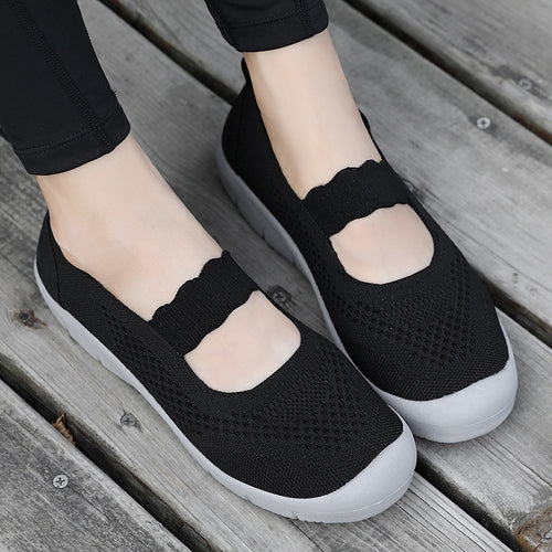 Damen nan elastischer Komfort-Ballerina mit welligem Riemen atmungsaktivem Strickoberteil und flexibler Profillaufsohle Drune
