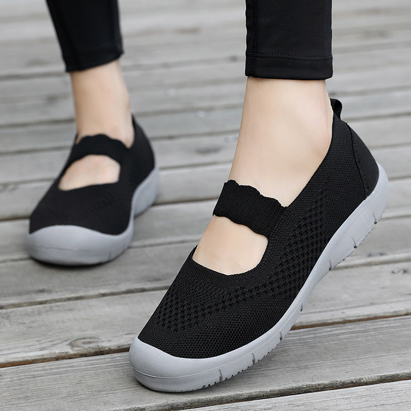 Damen nan elastischer Komfort-Ballerina mit welligem Riemen atmungsaktivem Strickoberteil und flexibler Profillaufsohle Drune