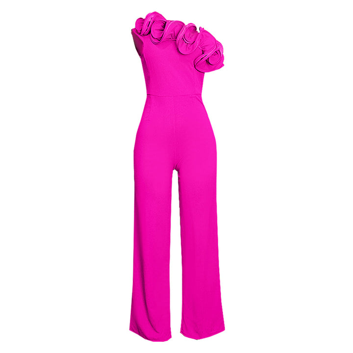 Damen einseitiger Jumpsuit mit eleganten Rüschen Drune