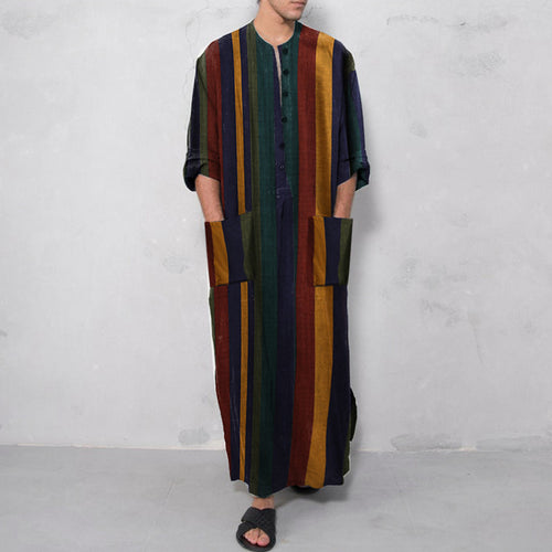 Damen nan lockeres Maxi-Leinenkleid mit durchgehender Knopfleiste Rundhalsausschnitt und aufgesetzten Taschen Drune